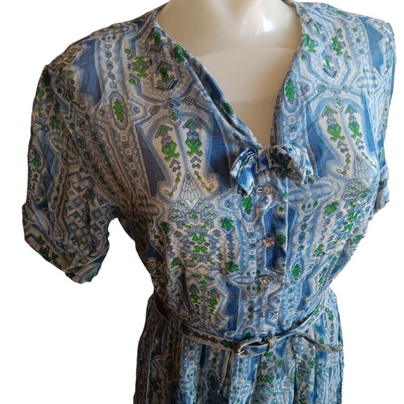 sz 10 Vintage 1960's Sheer Berkshire Geometric Print House Dress w/Belt B-Tween - Picture 1 of 15